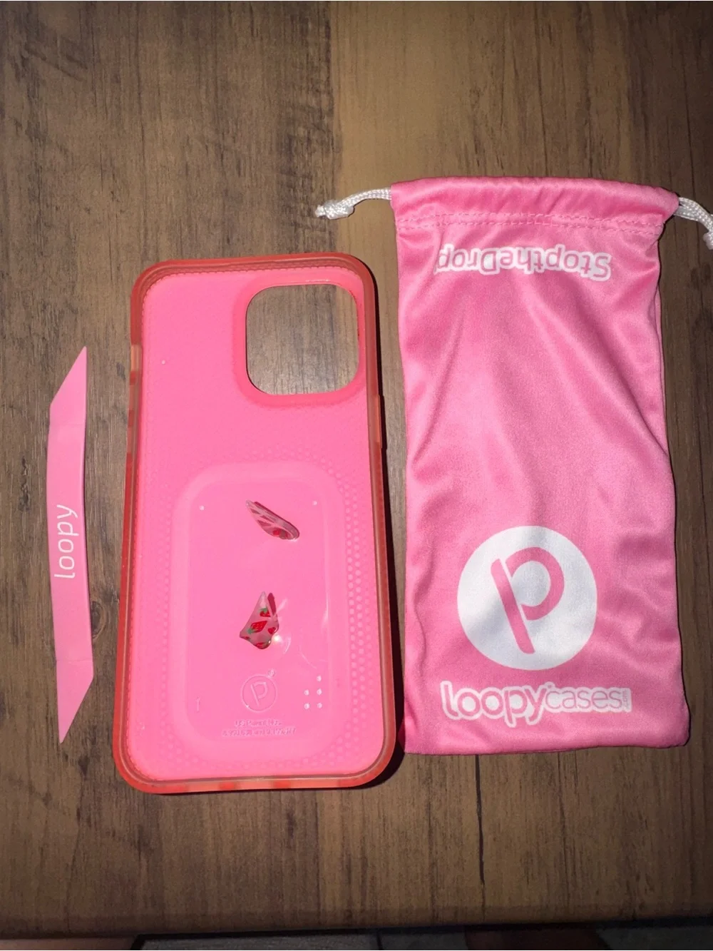 iphone 15 pro max Loopy Case Pink iPhone Case with Matching Pink Strap and Pouch